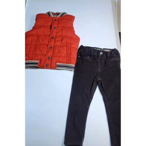 Janie And Jack 2PC Set Red Puffer Vest Size 2T/Pants Cat And Jack Jegging Black